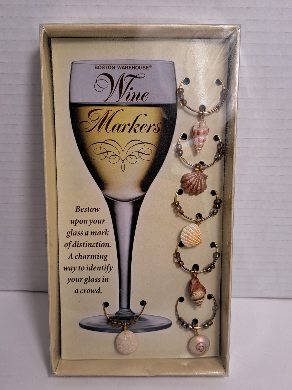 Boston Warehouse Beach Shell Wine Glass Markers - Beige & Pink Set